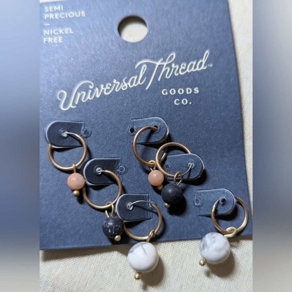 Universal Thread hoop earring set of Three with beads.NWT.